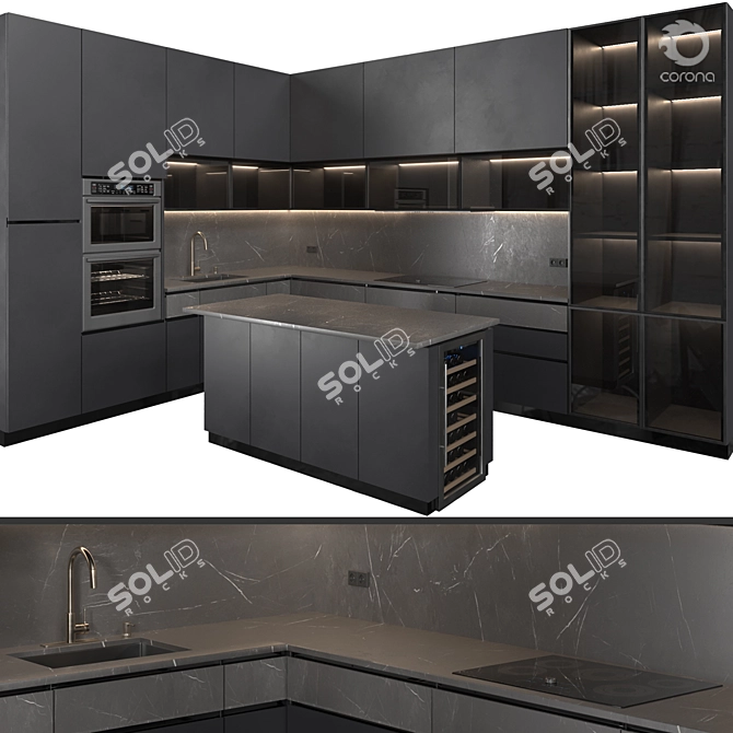 Modern Kitchen 3D Model Kit 3D model image 7