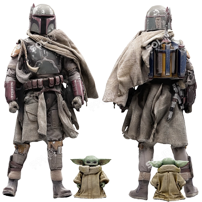 Boba Fett and Grogu Figures 3D model image 1