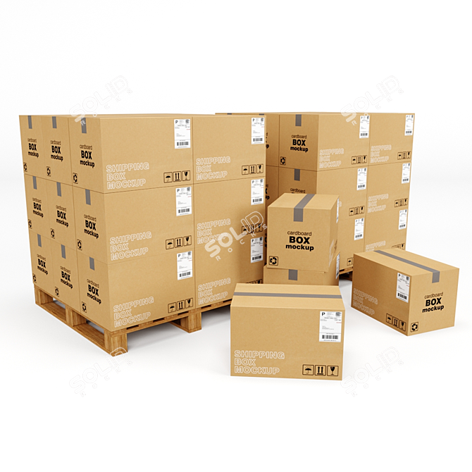 Cardboard Box and Pallet Set 3D model image 1