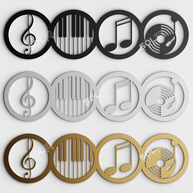 Musical Wall Panel - Black, White, Gold 3D model image 1