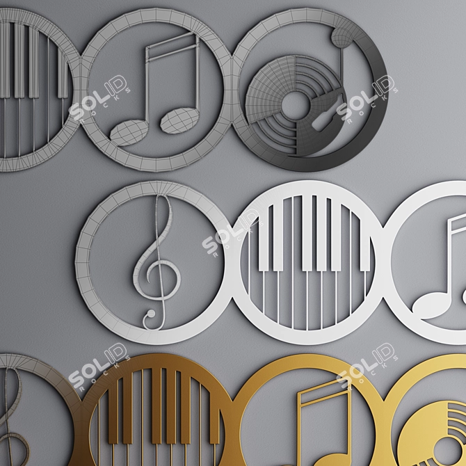 Musical Wall Panel - Black, White, Gold 3D model image 3