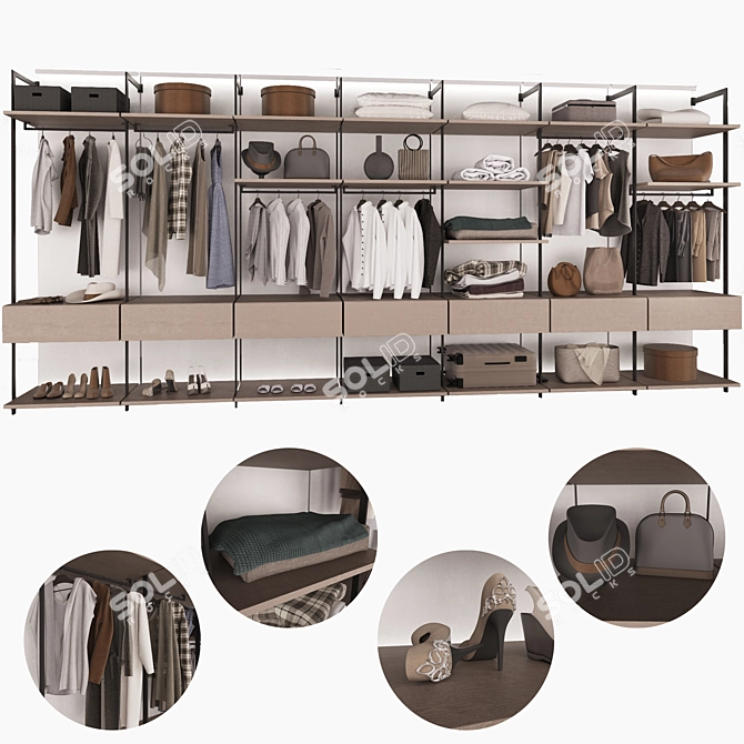 Modern Straight Wardrobe Composition 3D model image 1