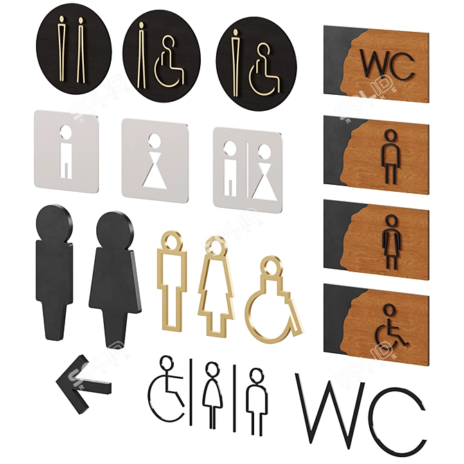 Bathroom Door Sign Set 3D model image 1