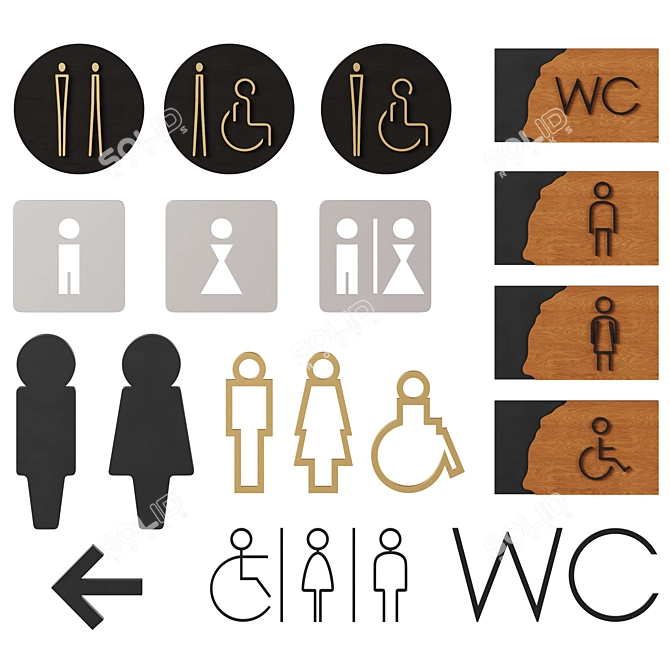 Bathroom Door Sign Set 3D model image 2