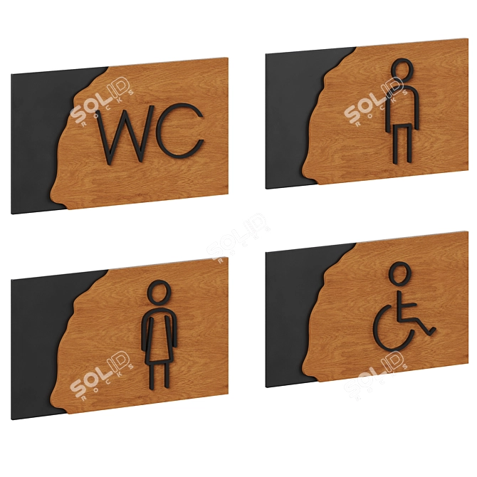 Bathroom Door Sign Set 3D model image 3