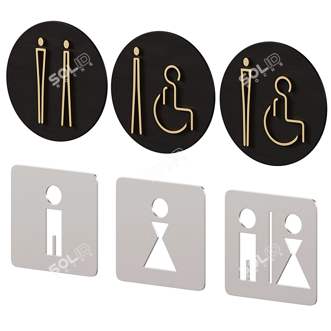 Bathroom Door Sign Set 3D model image 4