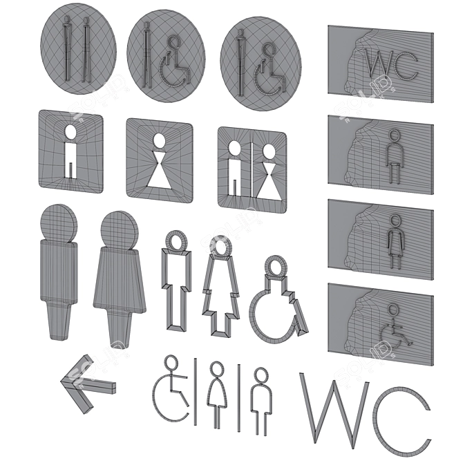 Bathroom Door Sign Set 3D model image 6