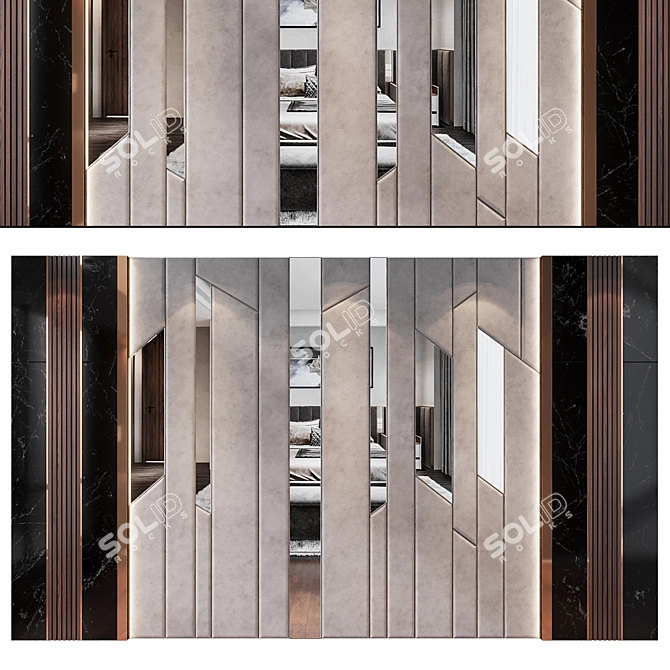 Elegant Wood-Fabric-Marble Wall Panels 3D model image 1