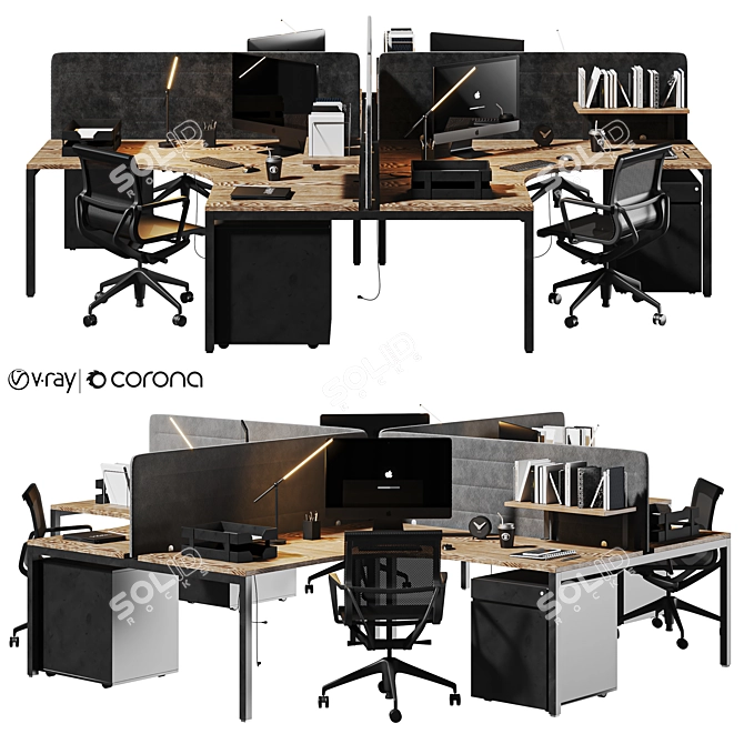 High-Quality Brown Black Office Set 3D model image 1