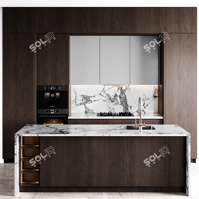 Adjustable Modern Kitchen Design 3D model image 1