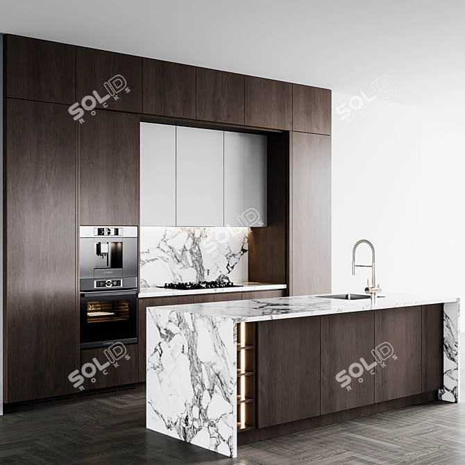 Adjustable Modern Kitchen Design 3D model image 2