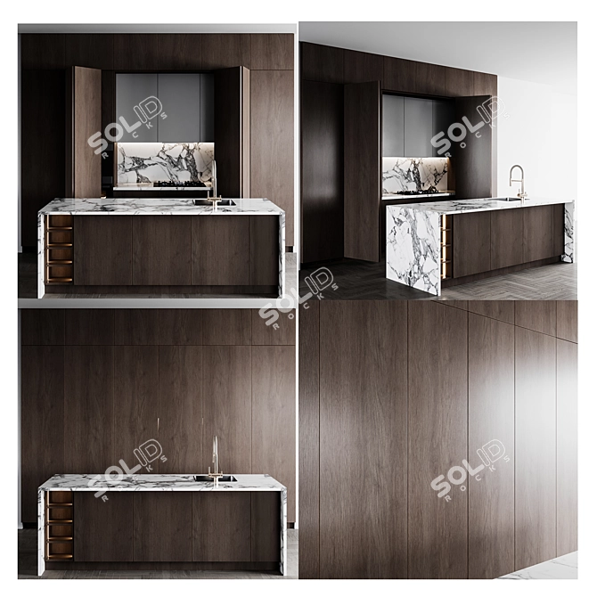 Adjustable Modern Kitchen Design 3D model image 3