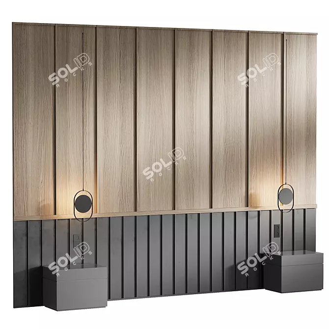  Wooden Panel Bed Headboard 3D model image 1