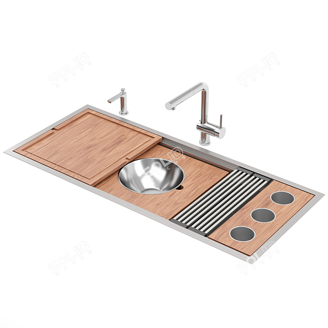 2-Tier Stainless Kitchen Sink 3D model image 1