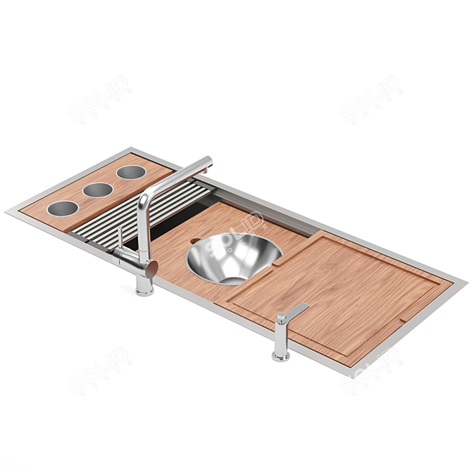 2-Tier Stainless Kitchen Sink 3D model image 4