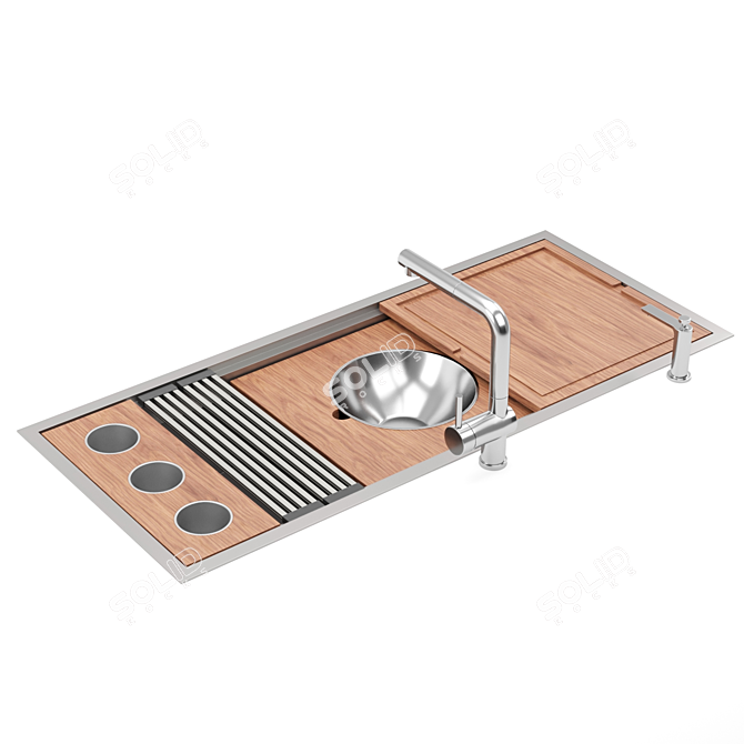 2-Tier Stainless Kitchen Sink 3D model image 5