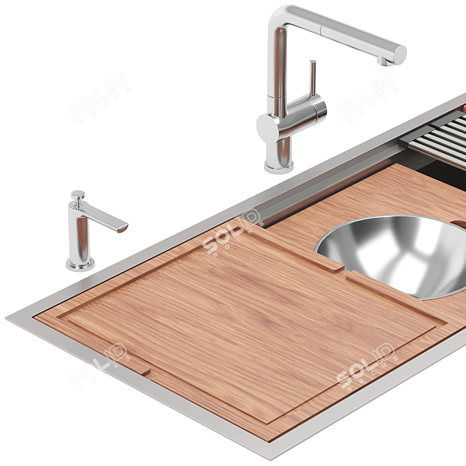 2-Tier Stainless Kitchen Sink 3D model image 6