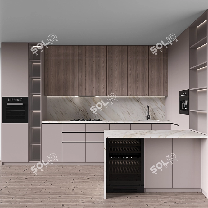 Edit-friendly Modern Kitchen with Appliances 3D model image 1