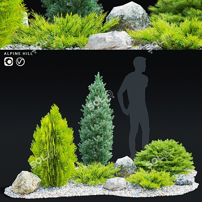 Alpine Conifer Hill Scene Kit 3D model image 1