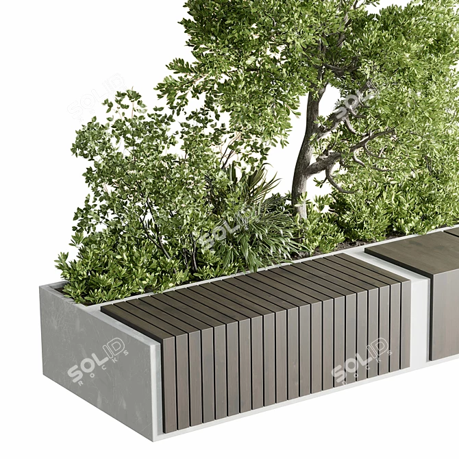 Green Urban Benches with Tree 3D model image 2