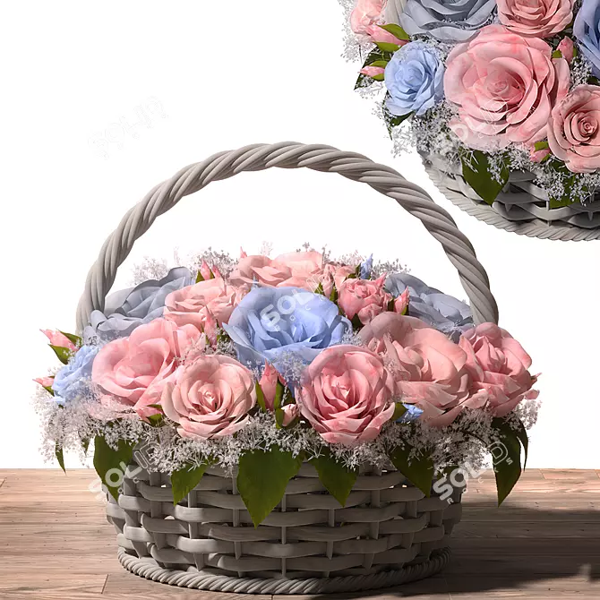 Pastel Rose Basket Floral Arrangement 3D model image 1