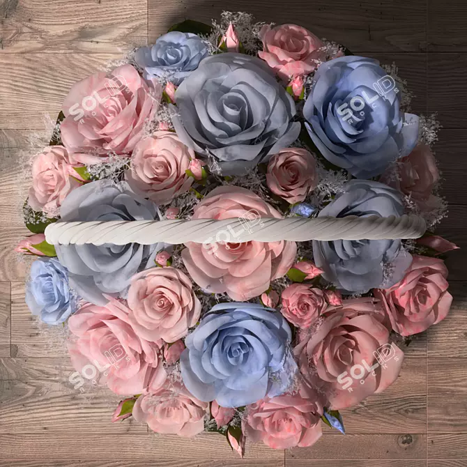 Pastel Rose Basket Floral Arrangement 3D model image 3