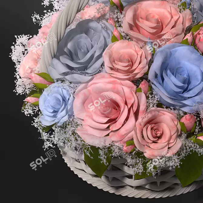 Pastel Rose Basket Floral Arrangement 3D model image 4