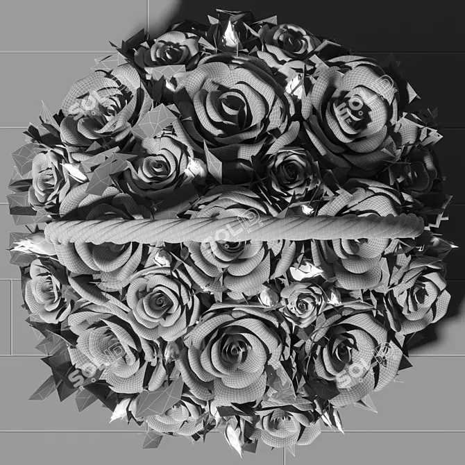 Pastel Rose Basket Floral Arrangement 3D model image 5