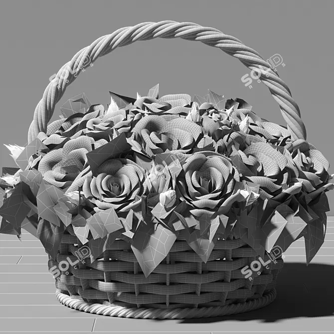 Pastel Rose Basket Floral Arrangement 3D model image 6