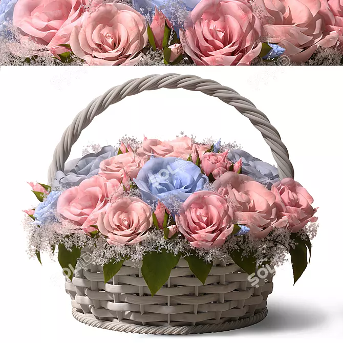 Pastel Rose Basket Floral Arrangement 3D model image 13