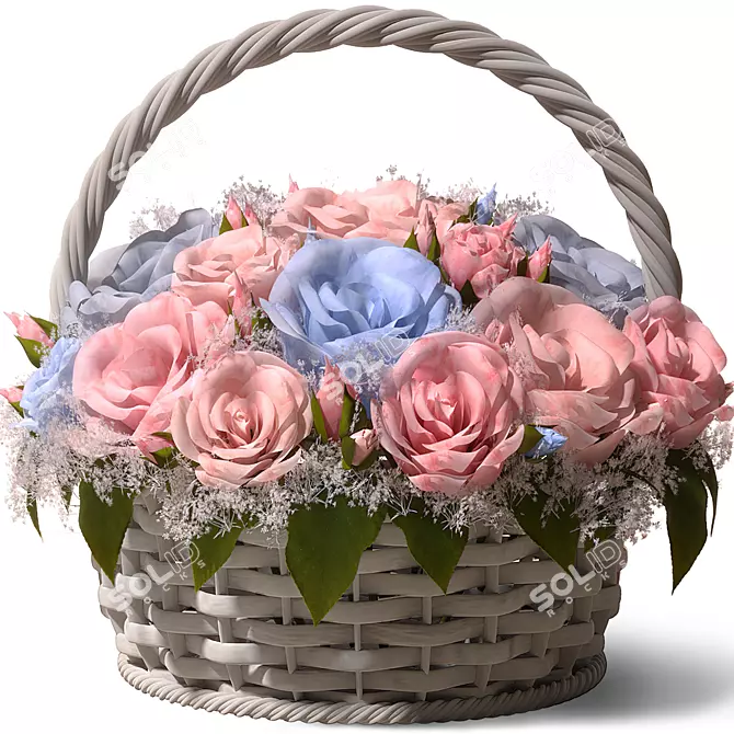 Pastel Rose Basket Floral Arrangement 3D model image 14