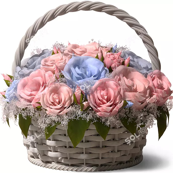 Pastel Rose Basket Floral Arrangement 3D model image 15