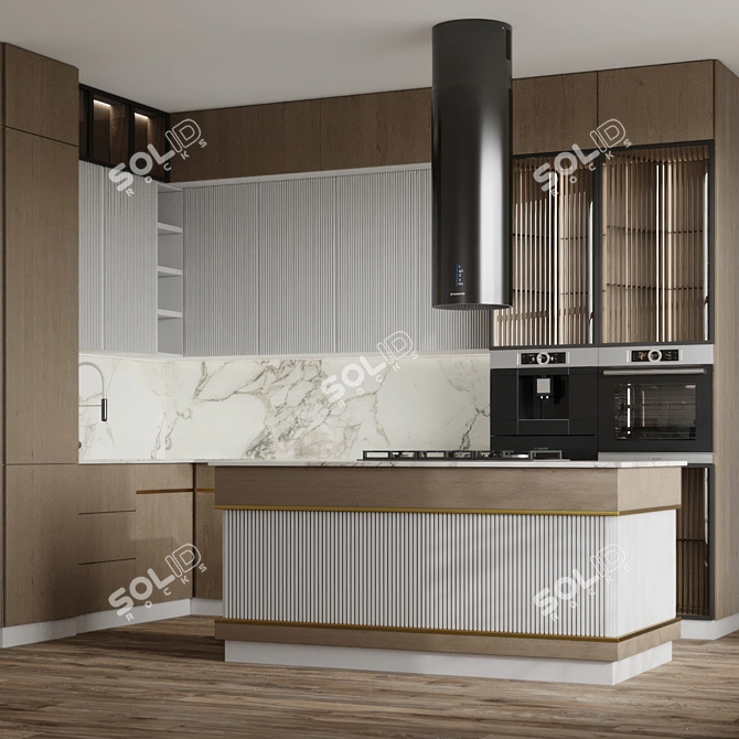 Modern L-Shaped Kitchen 3D Model 3D model image 1