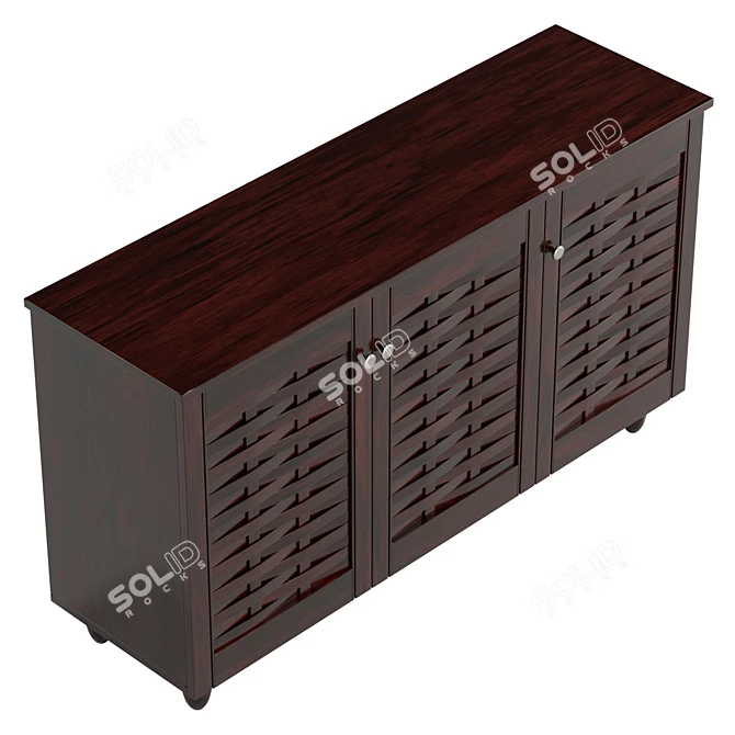 Oak Shoe Storage Cabinet 12-Pair 3D model image 5