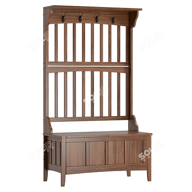 Hall Tree Bench with Storage 3D model image 1