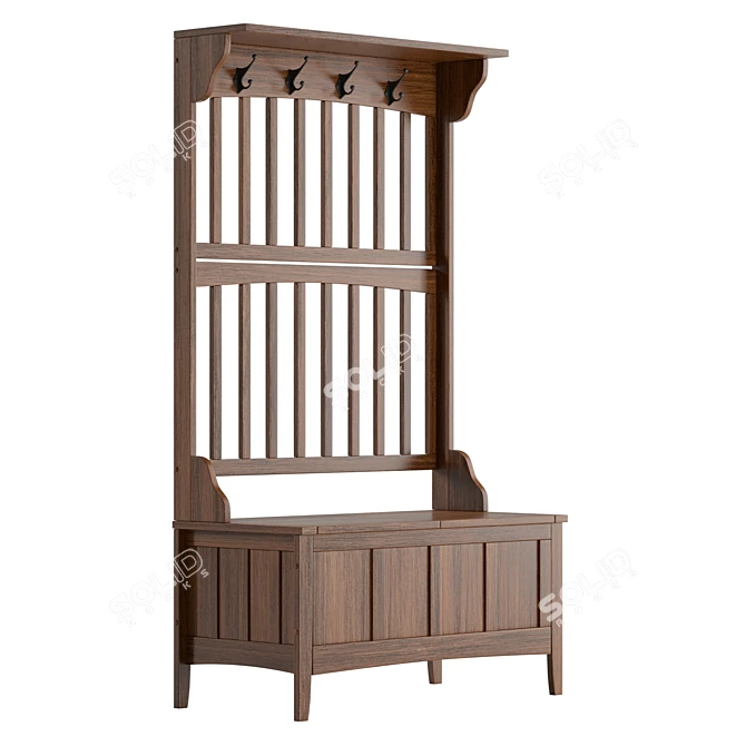 Hall Tree Bench with Storage 3D model image 4