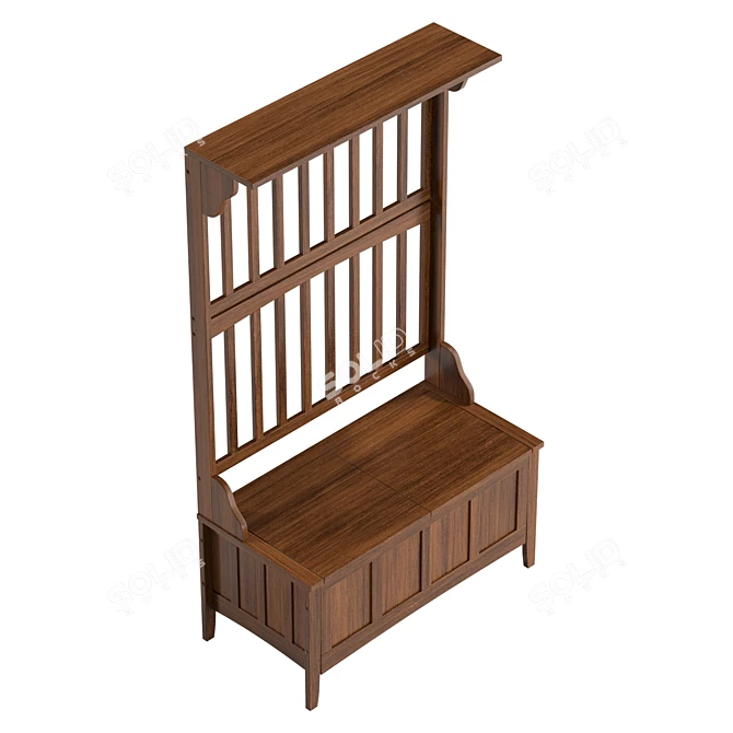 Hall Tree Bench with Storage 3D model image 5