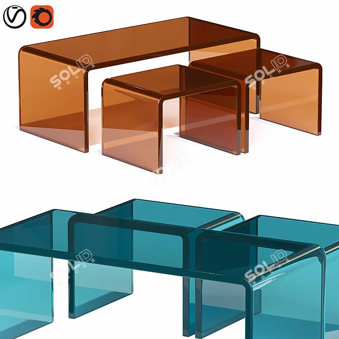 Cascading Brown Nesting Table Trio 3D model image 1