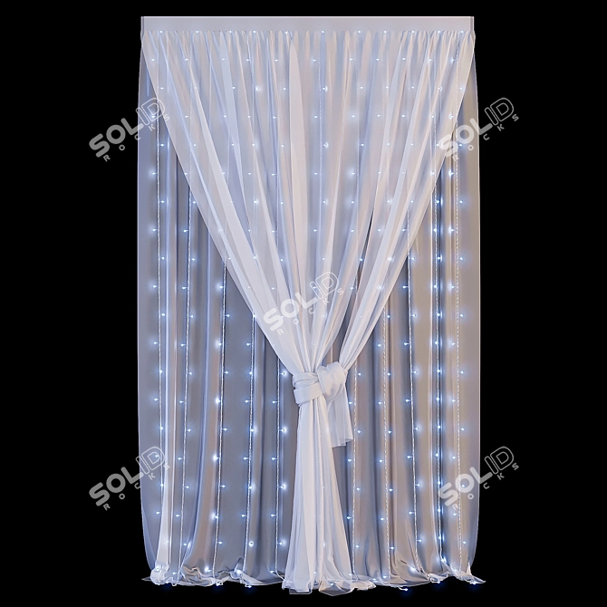 White Chiffon Curtain with LED Garland 3D model image 1