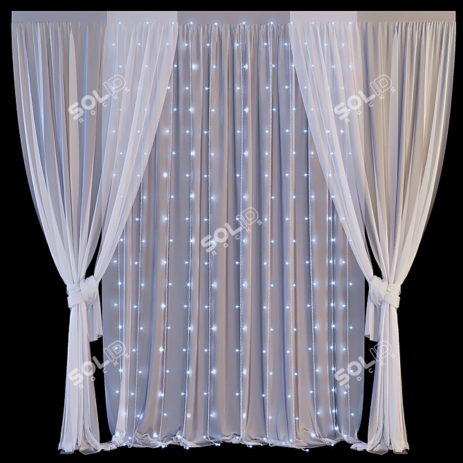 White Chiffon Curtain with LED Garland 3D model image 2