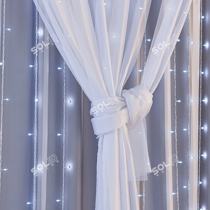 White Chiffon Curtain with LED Garland 3D model image 3