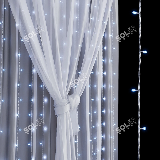 White Chiffon Curtain with LED Garland 3D model image 4