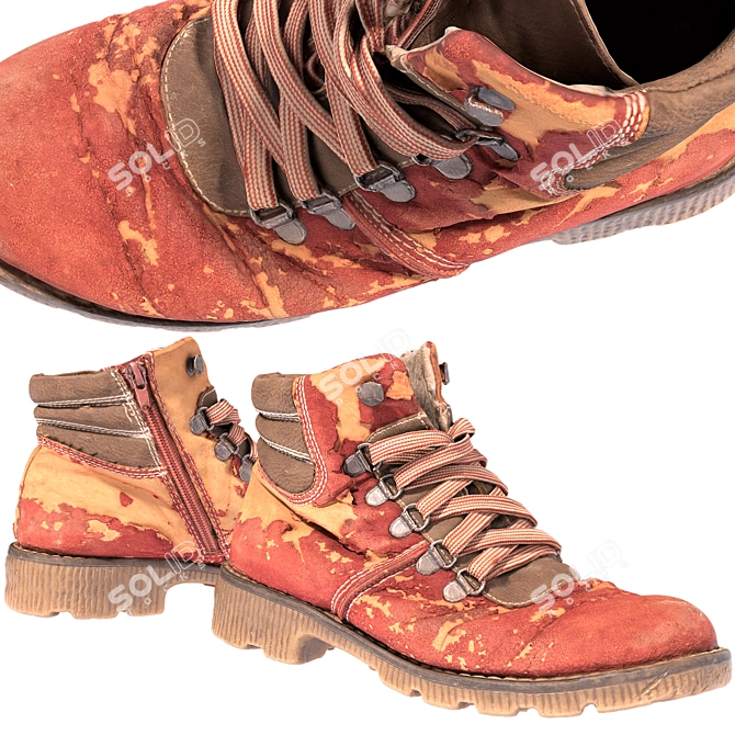 Red Adventure Boots 3D model image 2