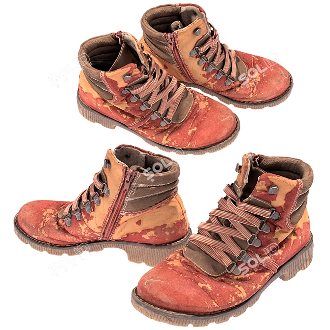 Red Adventure Boots 3D model image 8