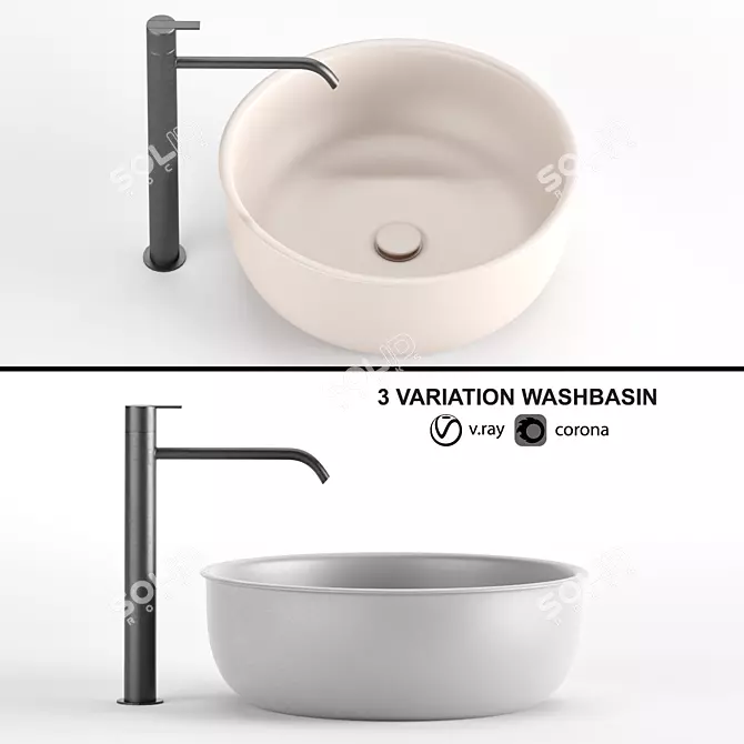 Modern Washbasin 3D Model Set 3D model image 1