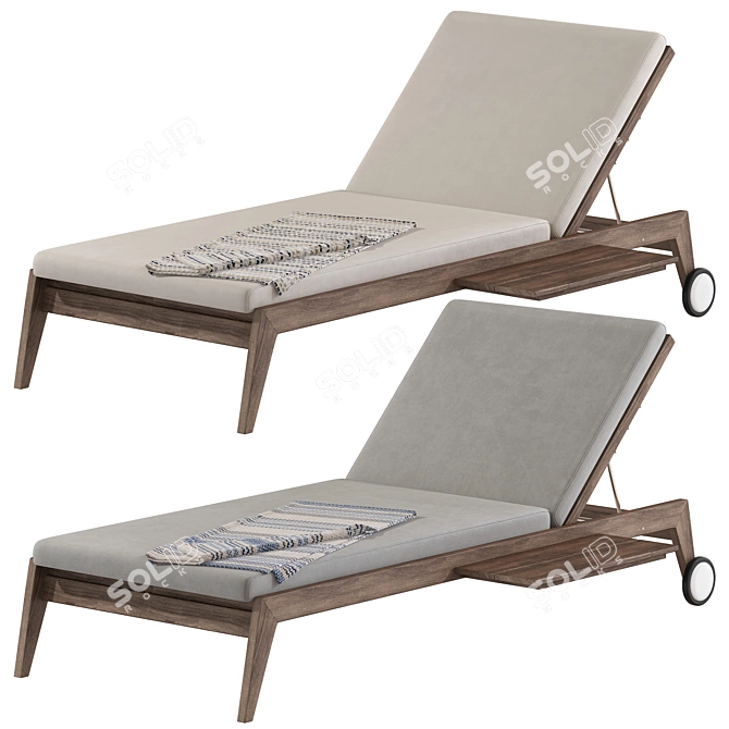 Modern Teak Sun Lounger Design 3D model image 2