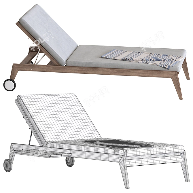 Modern Teak Sun Lounger Design 3D model image 3