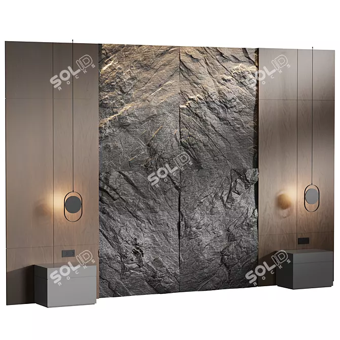 Geometric Stone Headboard Panel 3D model image 1