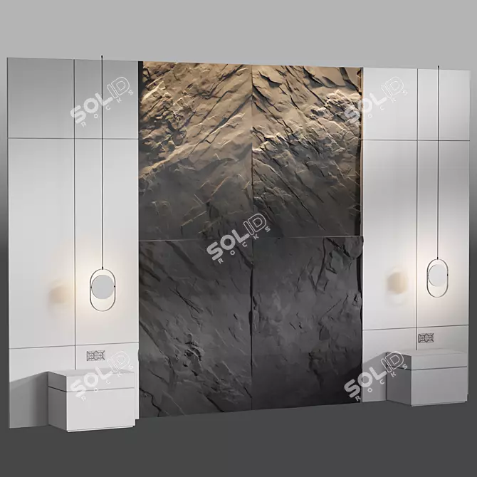 Geometric Stone Headboard Panel 3D model image 3