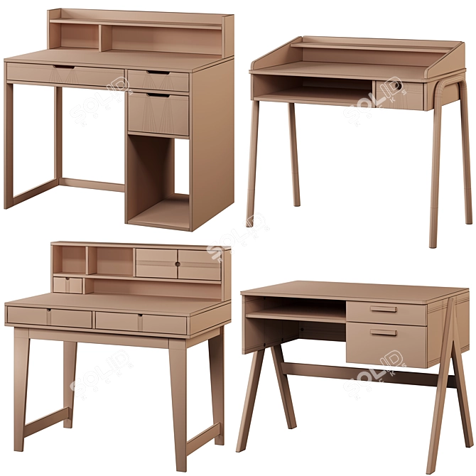 Kids Desk Set Oslo White 3D model image 6